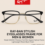Ray-Ban Stylish Eyeglasses Frame for Men & Women | Model 202434 | Premium Full-Rim Square Optical Frame | Lightweight Metal-Black Finish